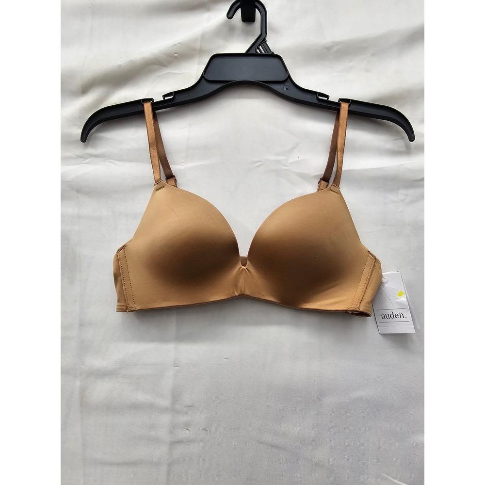 Auden Womens Push Up Wirefree Demi Bra Brown Nylon Blend Casual Size 32B